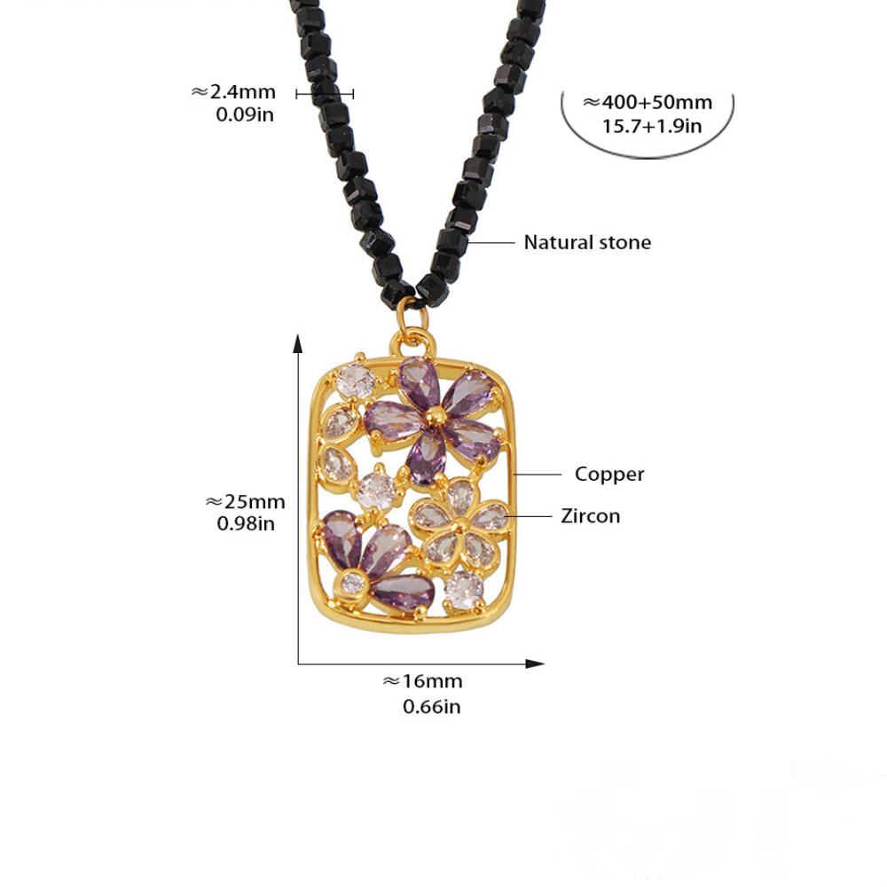 Brass Material Flower Pendant Square Beaded Necklace