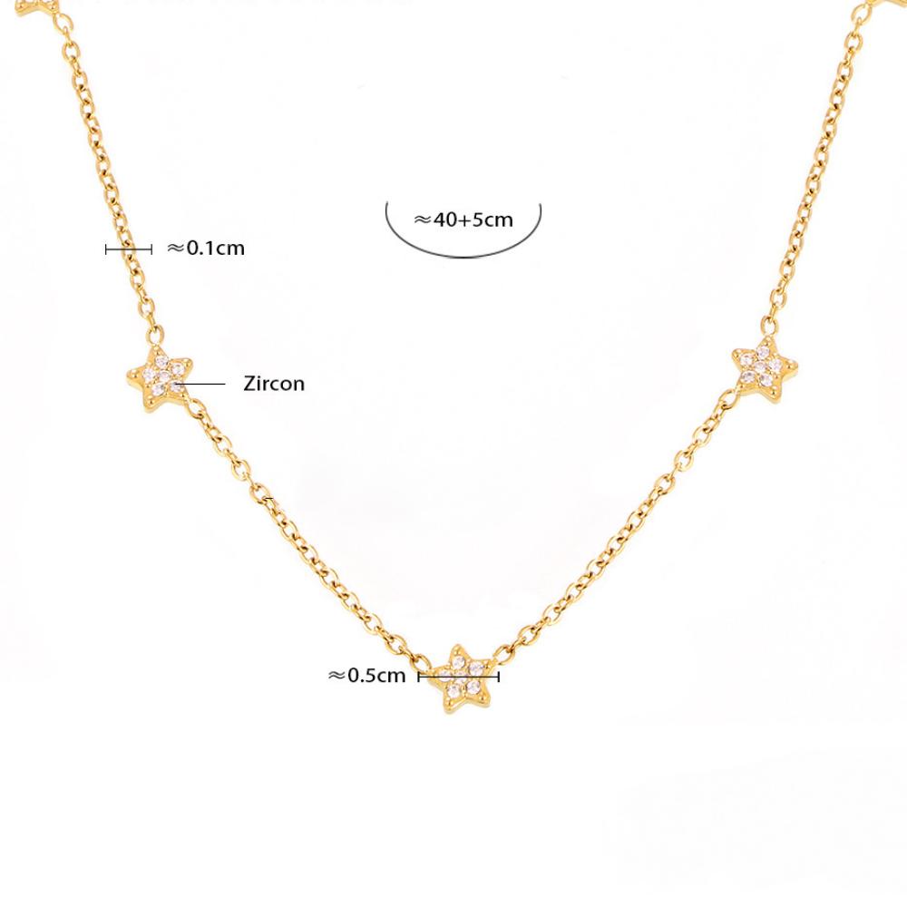 Stainless Steel Star Cubic Zirconia Layered Necklace