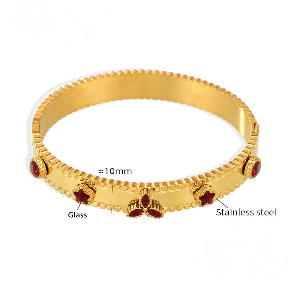 Stainless Steel Three Leaf Flower Cubic Zirconia Bracelet