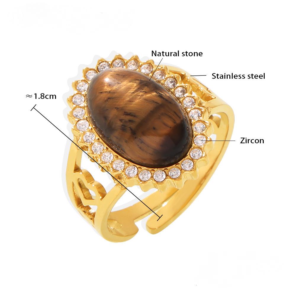 Stainless Steel Oval Natural Stone Cuff Ring