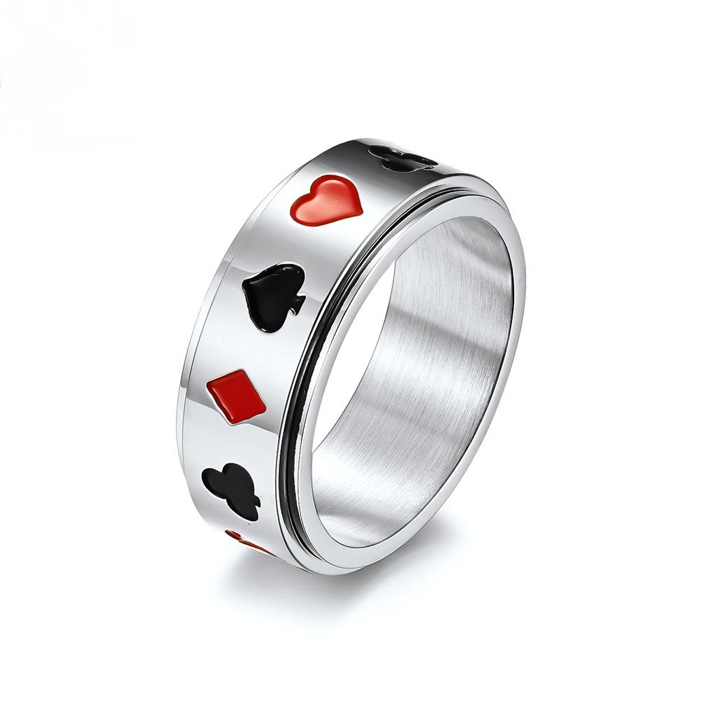 Poker Pattern Stainless Steel Spinner Ring