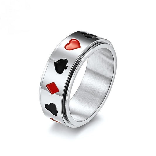 Poker Pattern Stainless Steel Spinner Ring