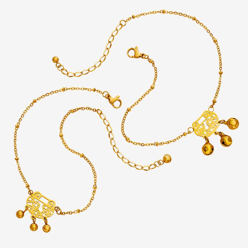 Chinese Bell & Ball Charm Stainless Steel Anklet