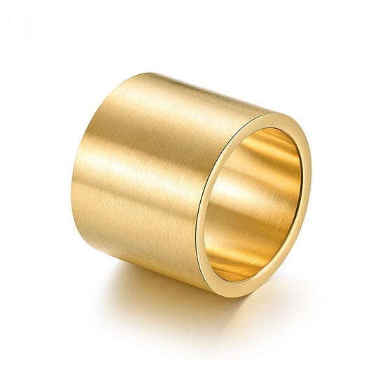 18K Gold PVD 19mm Width Brushed Chunky Steel Stainless Blank Ring