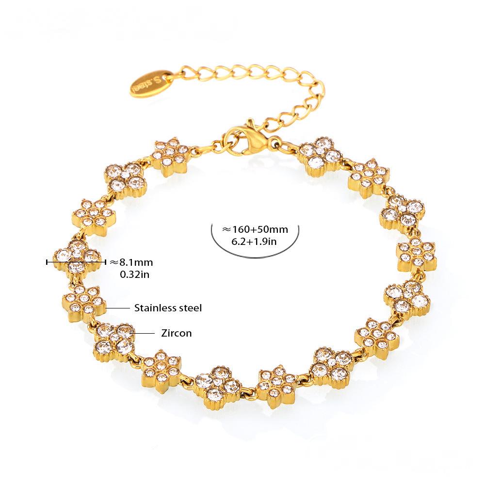 Stainless Steel Flower Inlay Cubic Zirconia Bracelet