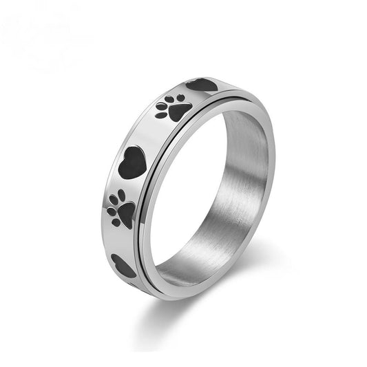 Puppy Paw Print Stainless Steel Spinner Ring