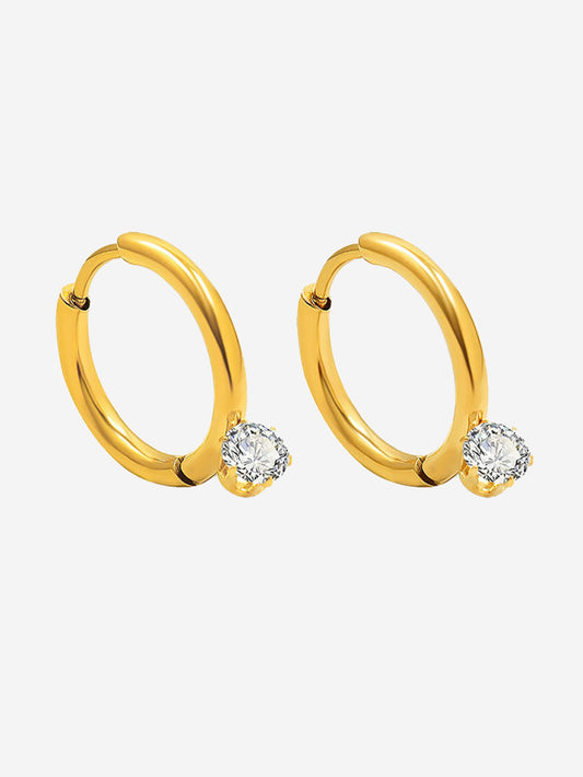 Stainless Steel Polished Inlaid CZ Hoop Earrings