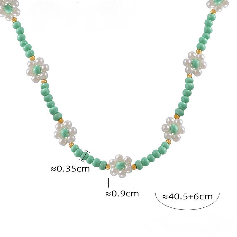 Stainless Steel Imitation Pearl Flower Beaded Necklace