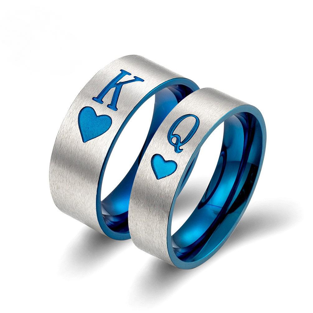 King Queen Couple Polished Stainless Steel Ring
