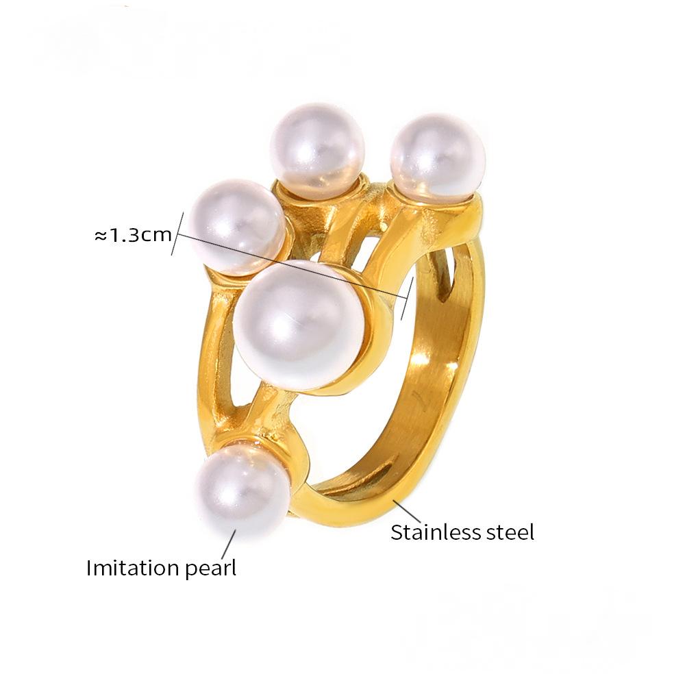 Stainless Steel Hollow Imitation Pearl Ring