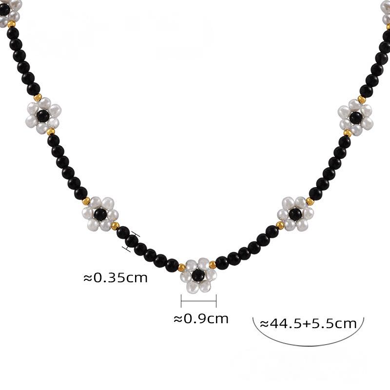 Stainless Steel Imitation Pearl Flower Beaded Necklace