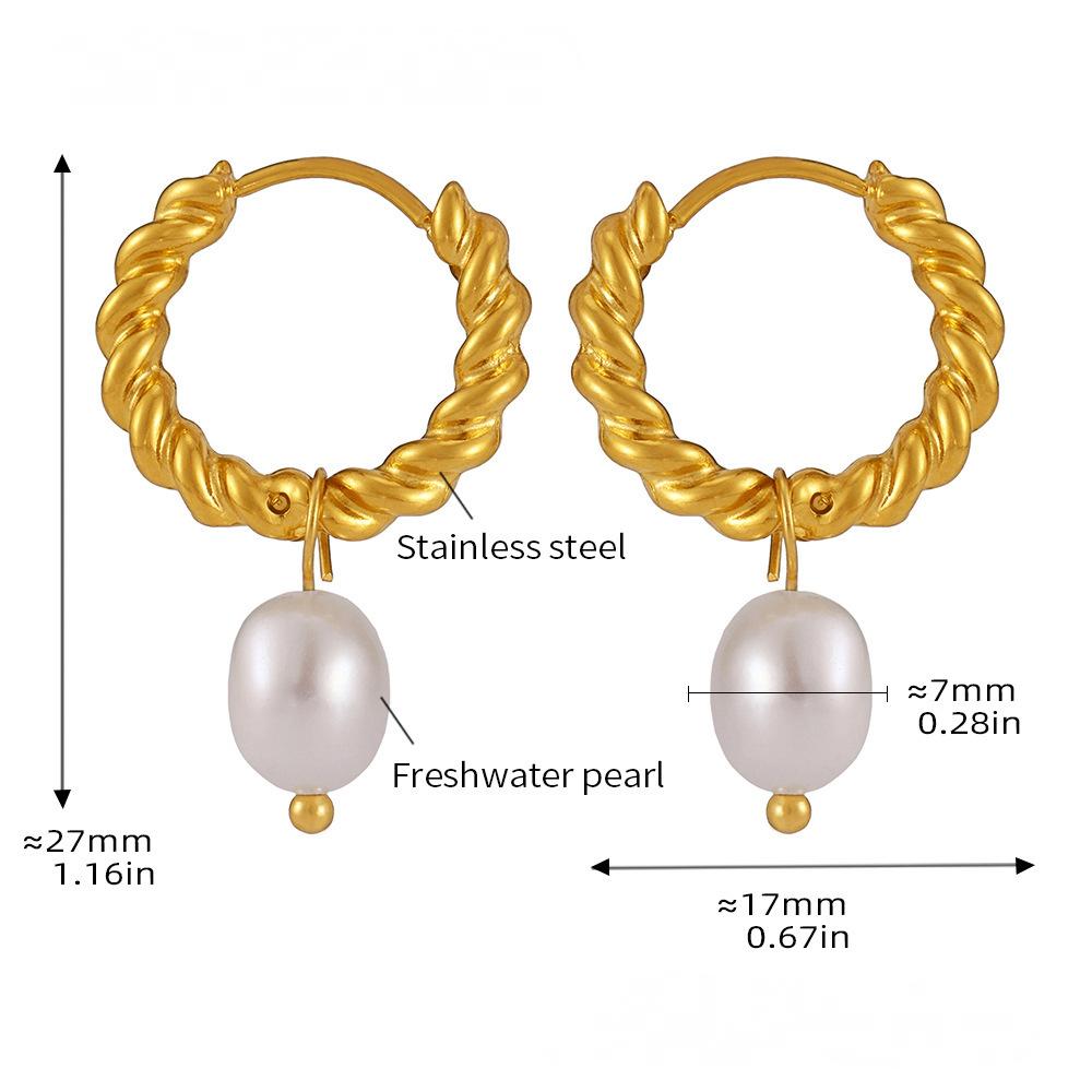 Stainless Steel Drop Cultured Pearl Earrings