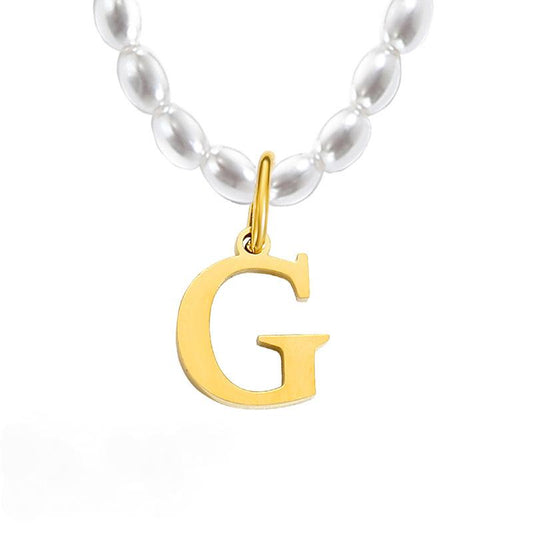 14K Gold PVD Stainless Steel Imitation Pearl Letter Necklace