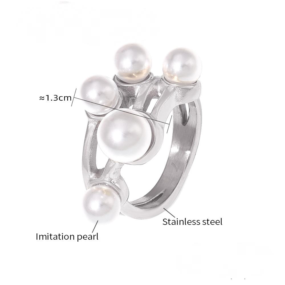 Stainless Steel Hollow Imitation Pearl Ring