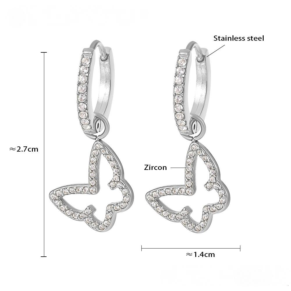 Boucles d'oreilles pendantes creuses en acier inoxydable avec zircone cubique