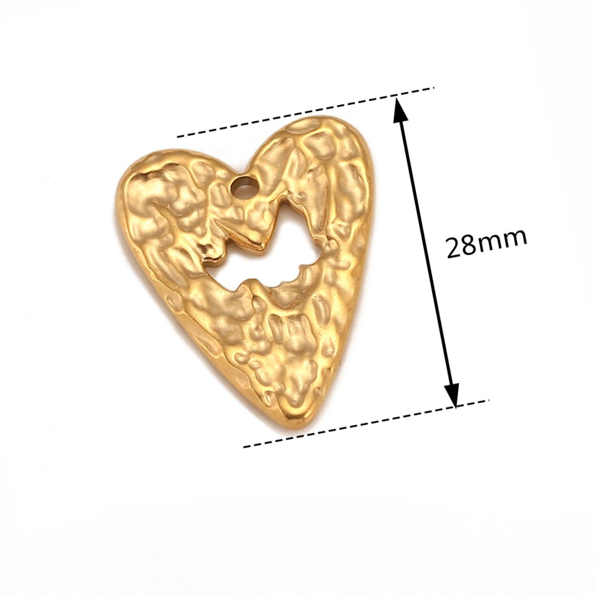 18K Gold PVD Hollow Irregular Heart Hammer Pattern Pendant