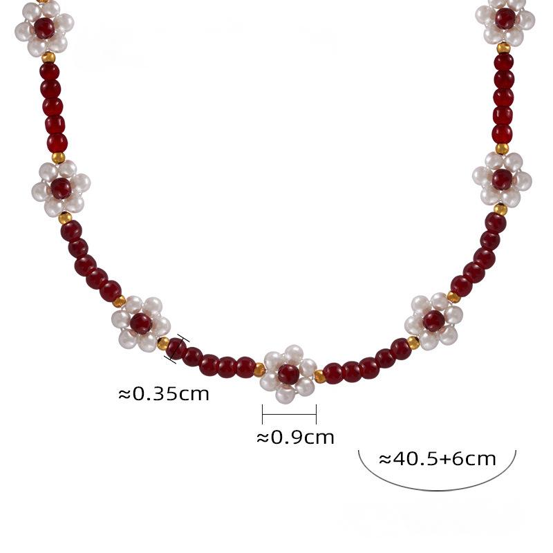 Stainless Steel Imitation Pearl Flower Beaded Necklace