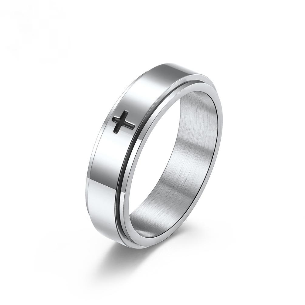 Cross Stainless Steel Religious Spinner Ring