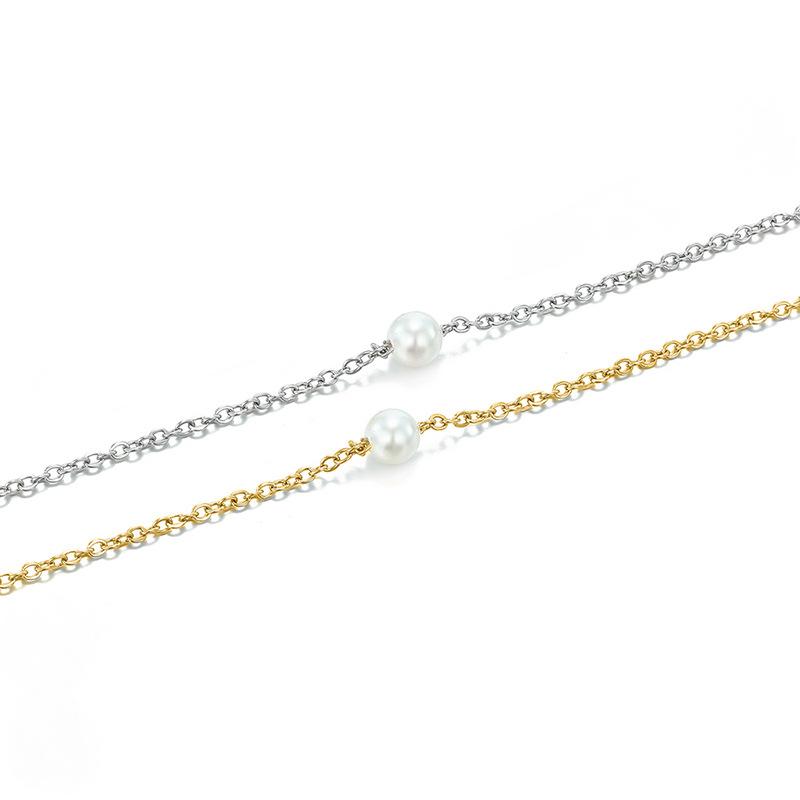 Stainless Steel Double Layered Engravable Necklace with Signal Pearl
