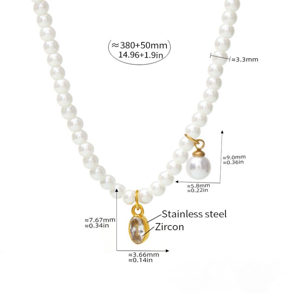 Cubic Zirconia Pendant Imitation Pearl Chain Necklace