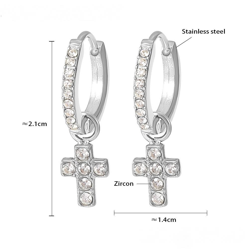 Boucles d'oreilles pendantes creuses en acier inoxydable avec zircone cubique