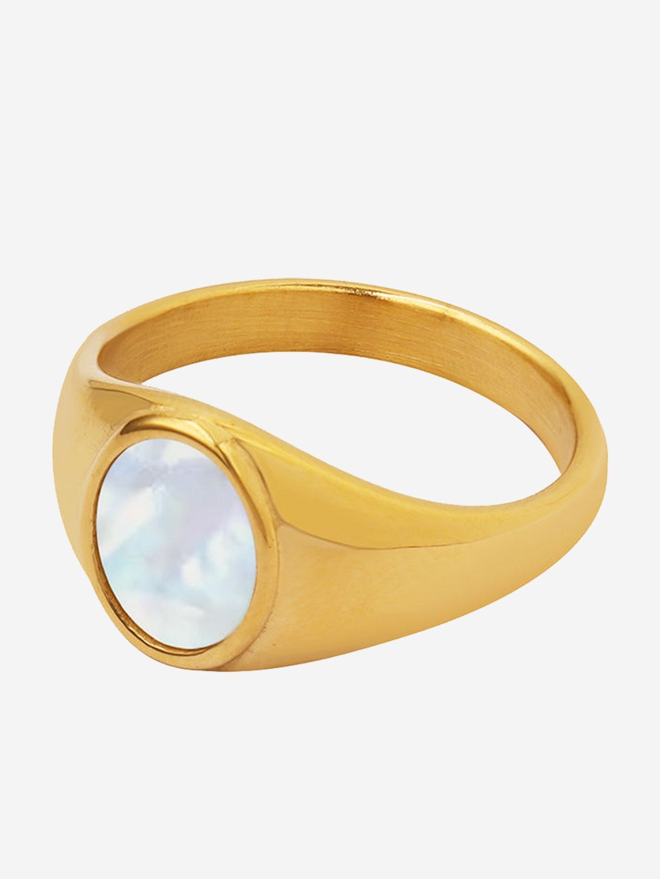 Stainless Steel Round Mother of Pearl Ring