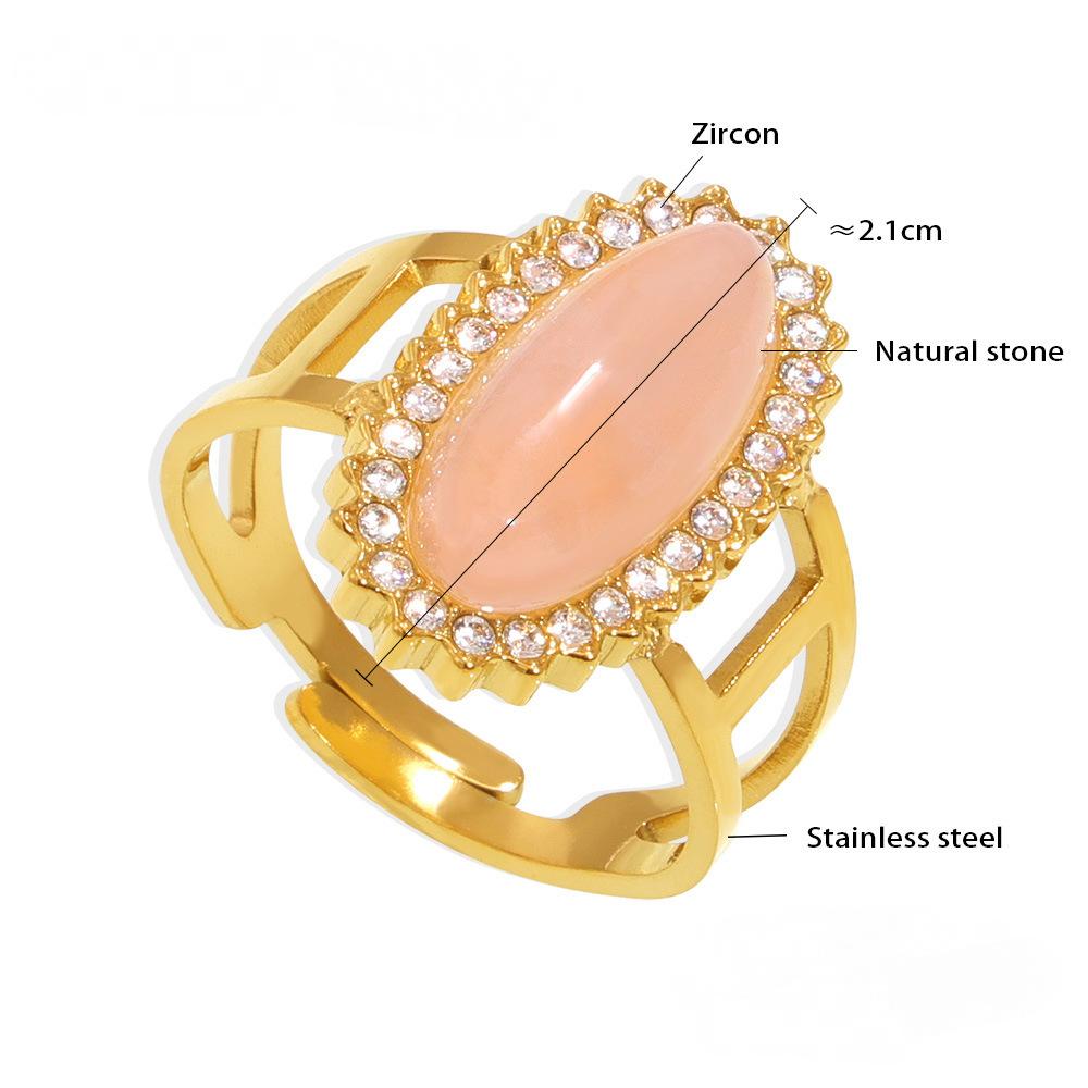 Stainless Steel Natural Stone Cuff Ring