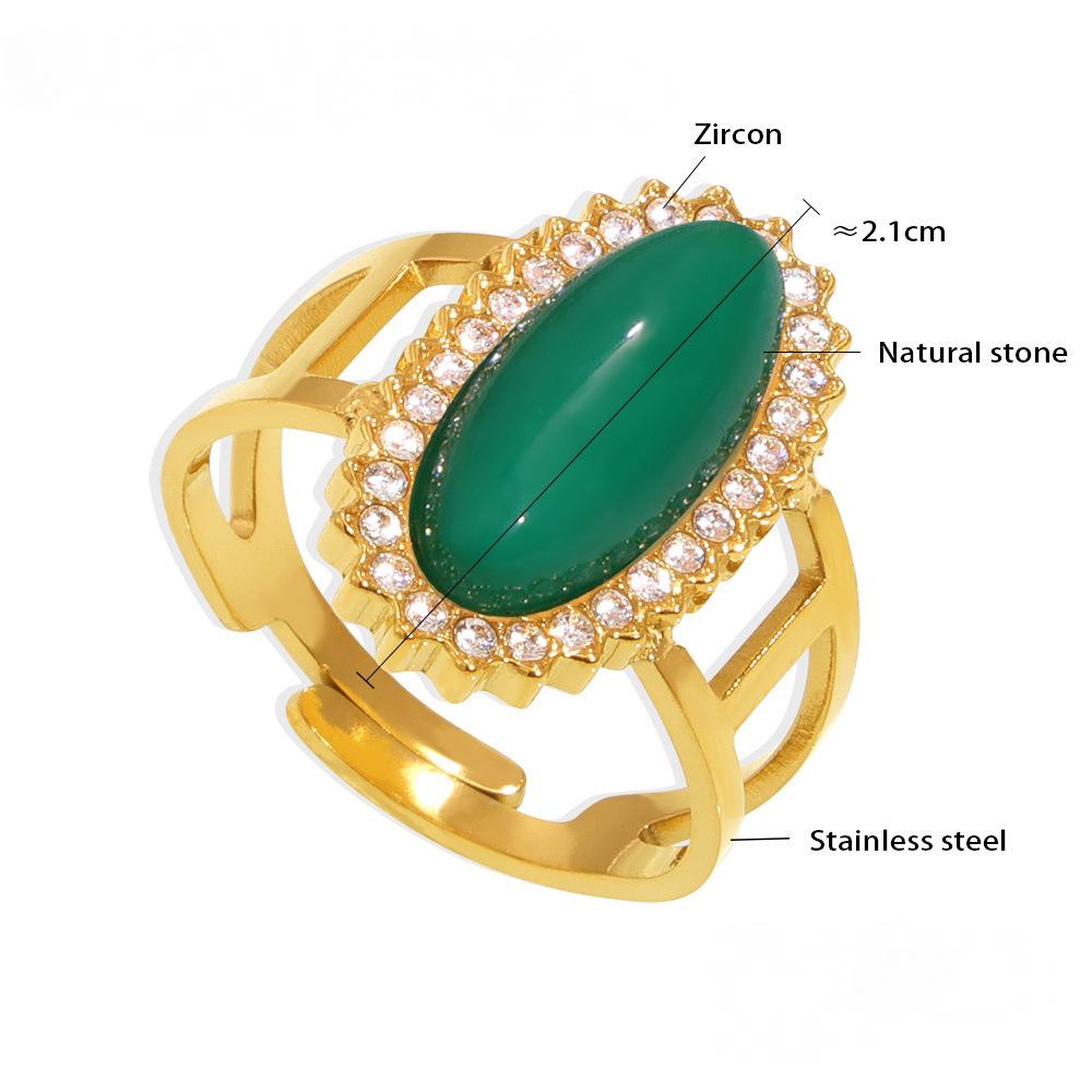 Stainless Steel Natural Stone Cuff Ring