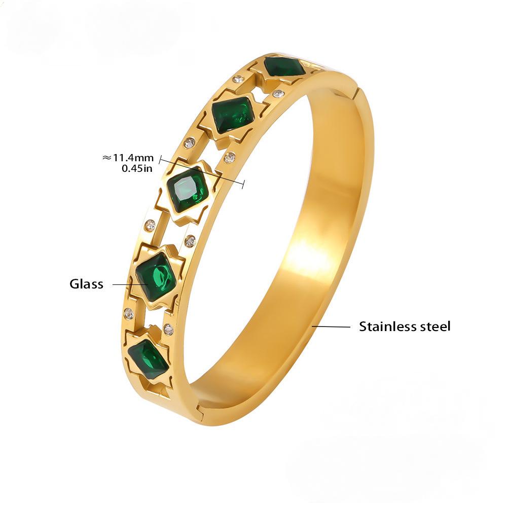 Stainless Steel Square Cubic Zirconia Bangle Bracelet