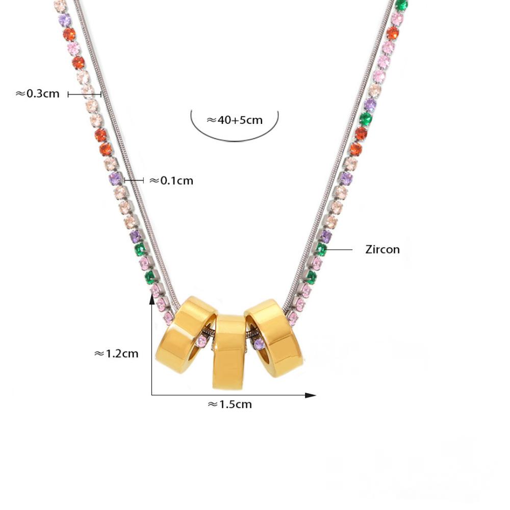 3mm Cubic Zirconia Chain 3 Rings Pendant Necklace