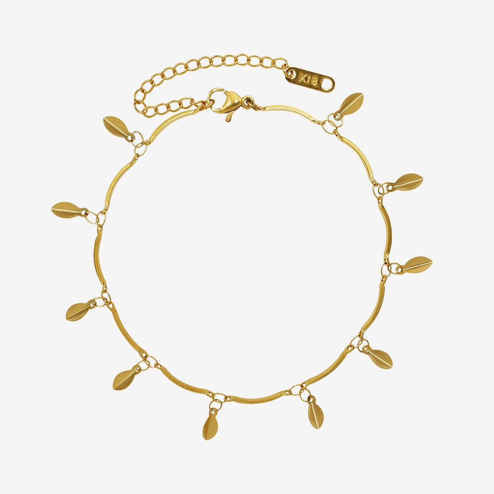 18K Gold PVD Leaf Stainless Steel Anklet