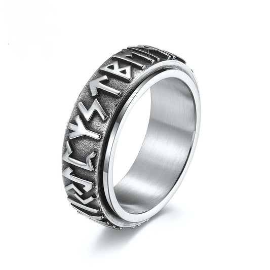 Viking Runes Stainless Steel Spinner Ring