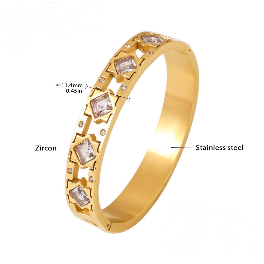 Stainless Steel Square Cubic Zirconia Bangle Bracelet