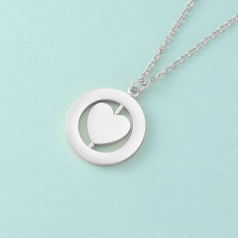 Stainless Steel Rotatable Heart Round Pendant Blank Necklace