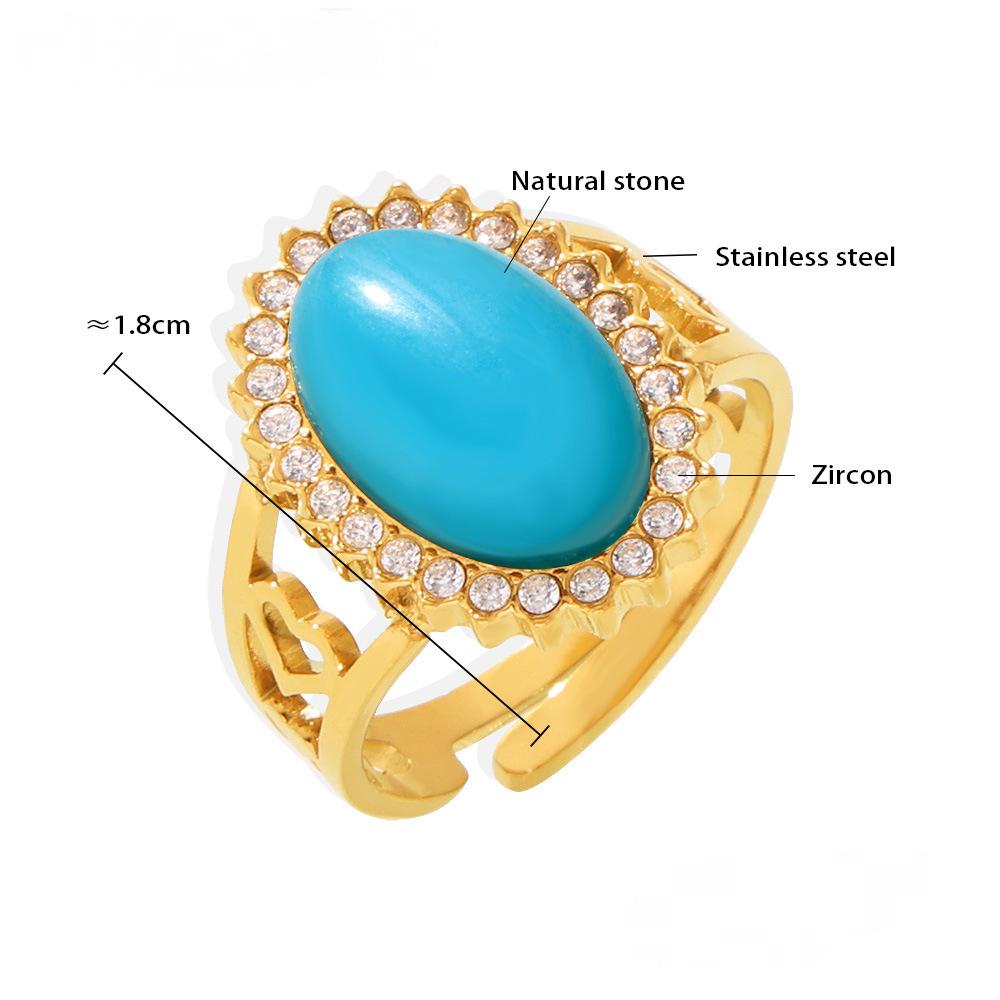 Stainless Steel Oval Natural Stone Cuff Ring