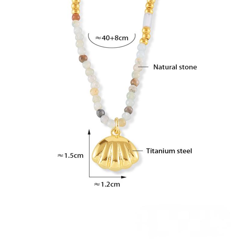 Stainless Steel Shell Pendant Beaded Necklace