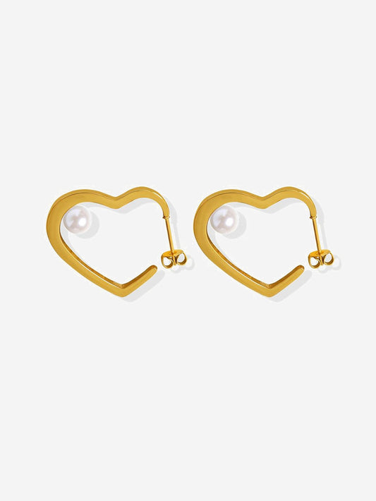 Peach Heart Faux Pearl 18K Gold PVD Stud Earrings