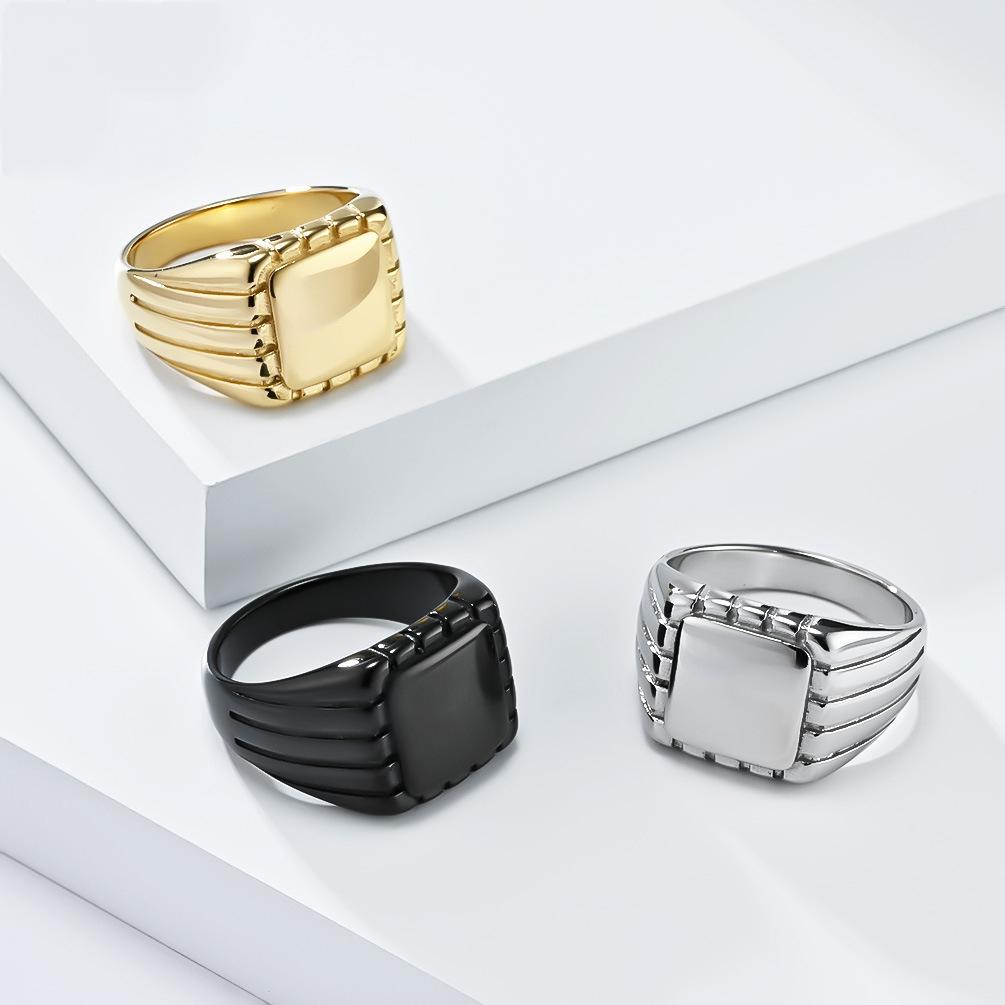 Polished Stainless Steel Square Signet Ring
