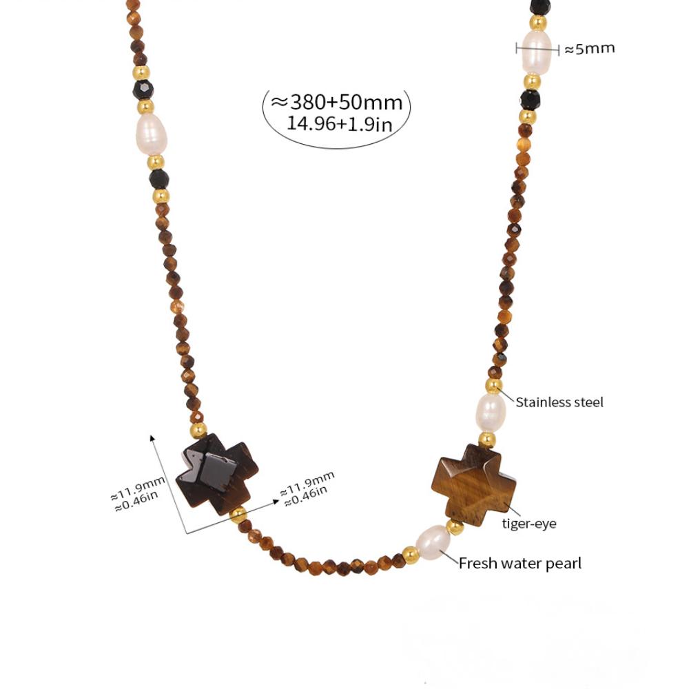 Tiger Eye Freshwater Pearl Beaded Necklace