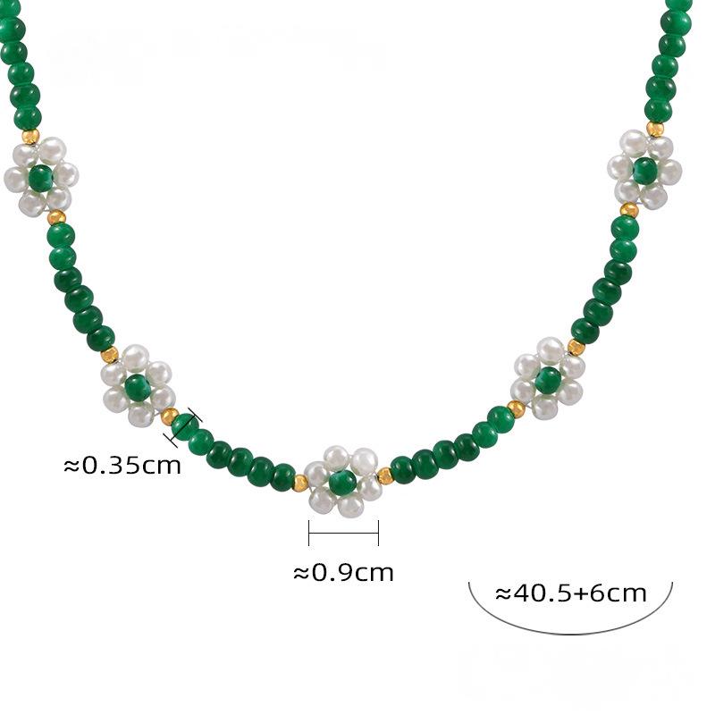Stainless Steel Imitation Pearl Flower Beaded Necklace
