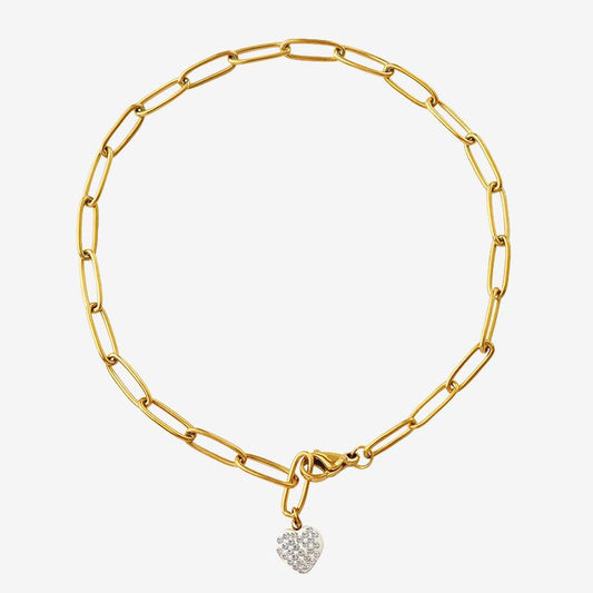 Heart Shaped CZ Stainless Steel Anklet