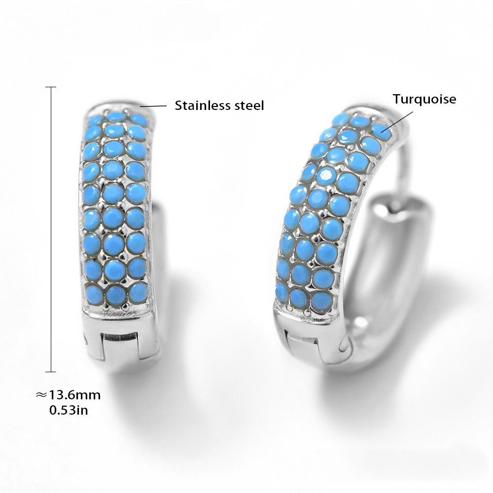 Boucles d'oreilles créoles en acier inoxydable avec zircone cubique bleu turquoise