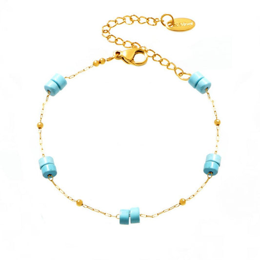 Stainless Steel Blue Turquoise Beaded Bracelet