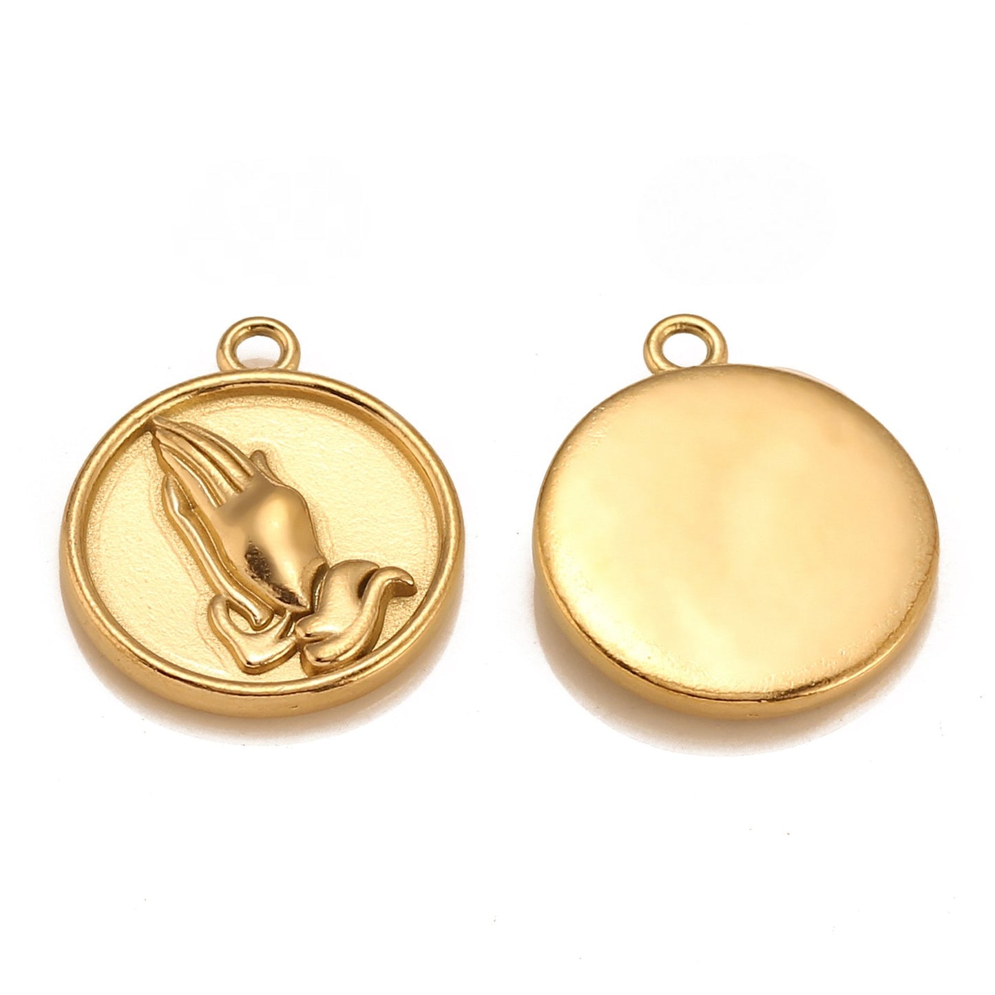 Pendentif rond en acier inoxydable avec motif de prière