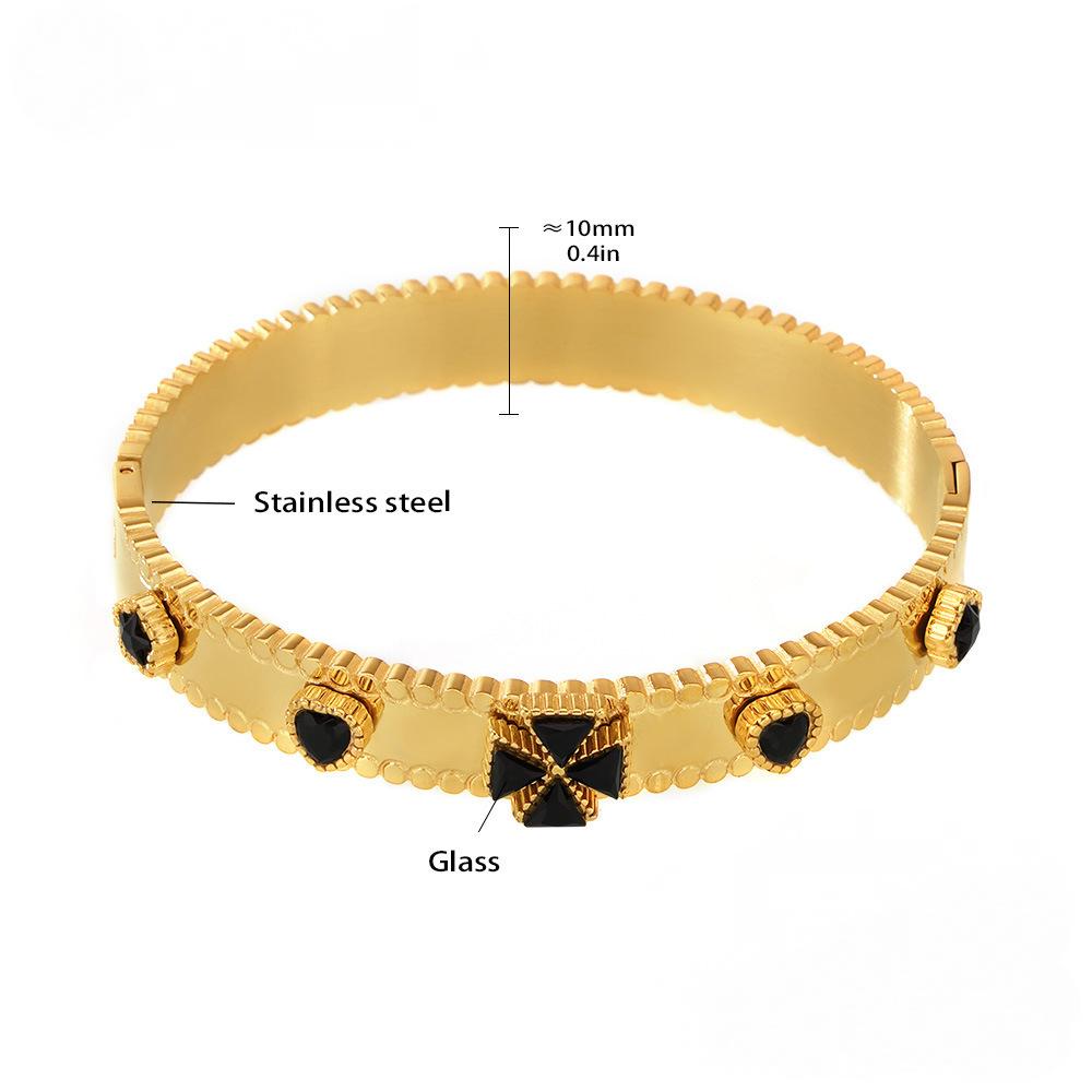 Stainless Steel Four Leaf Flower Cubic Zirconia Bangle Bracelet