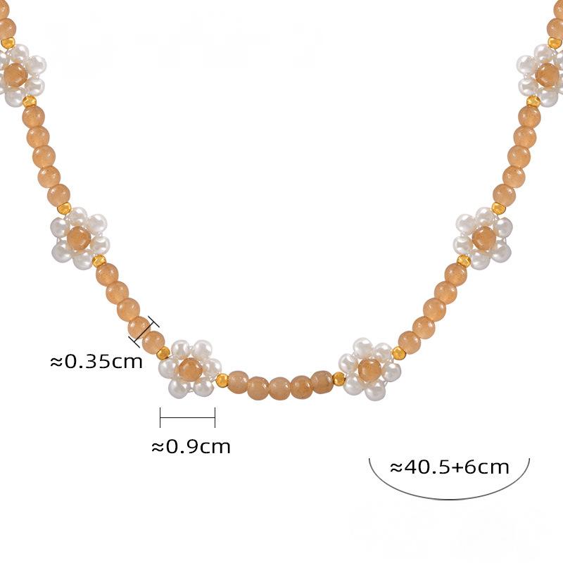 Stainless Steel Imitation Pearl Flower Beaded Necklace