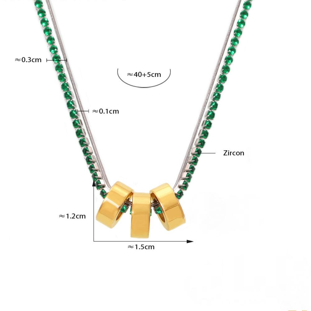 3mm Cubic Zirconia Chain 3 Rings Pendant Necklace