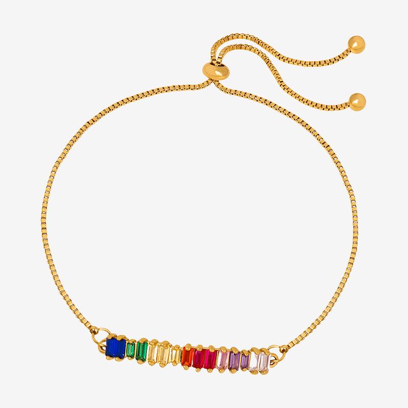 Rainbow Cubic Zirconia Stainless Steel Anklet