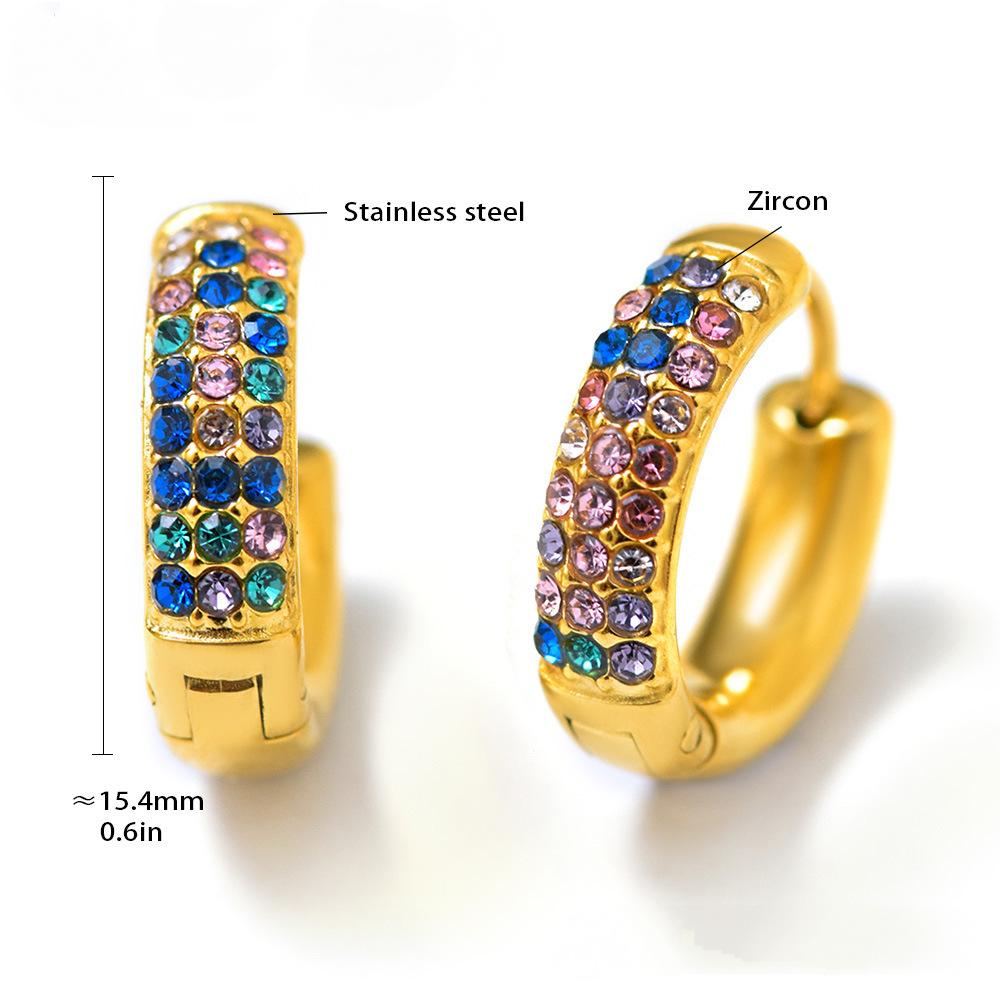 Boucles d'oreilles créoles en acier inoxydable avec zircone cubique bleu turquoise