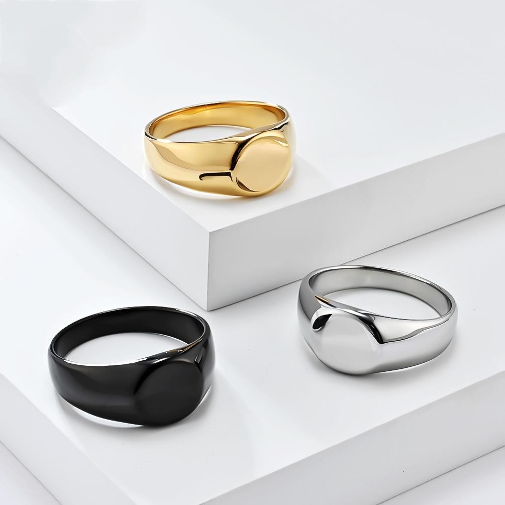 Polished Round Seal Stainless Steel Women's Ring